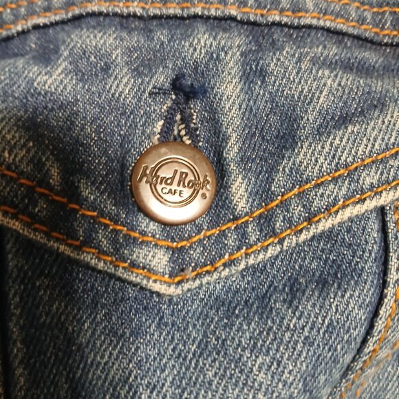 Vintage Hard Rock Cafe Las Vegas Denim Jean Jacket Size Large Blue 90's Guitars - Picture 6 of 9